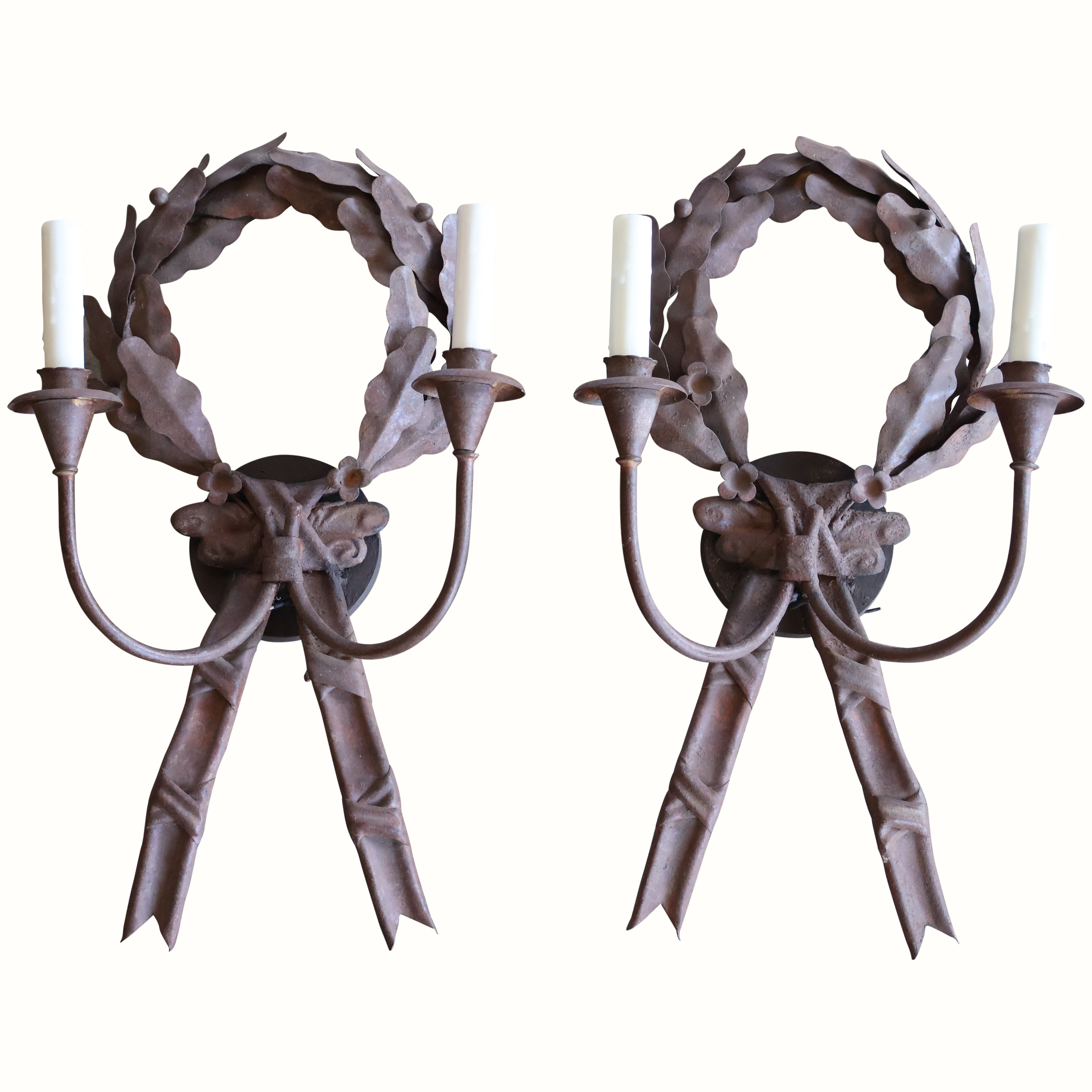 Pair of Metal Wreath Sconces