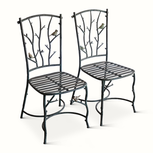 Pair of Faux Bois Metal Side Chairs