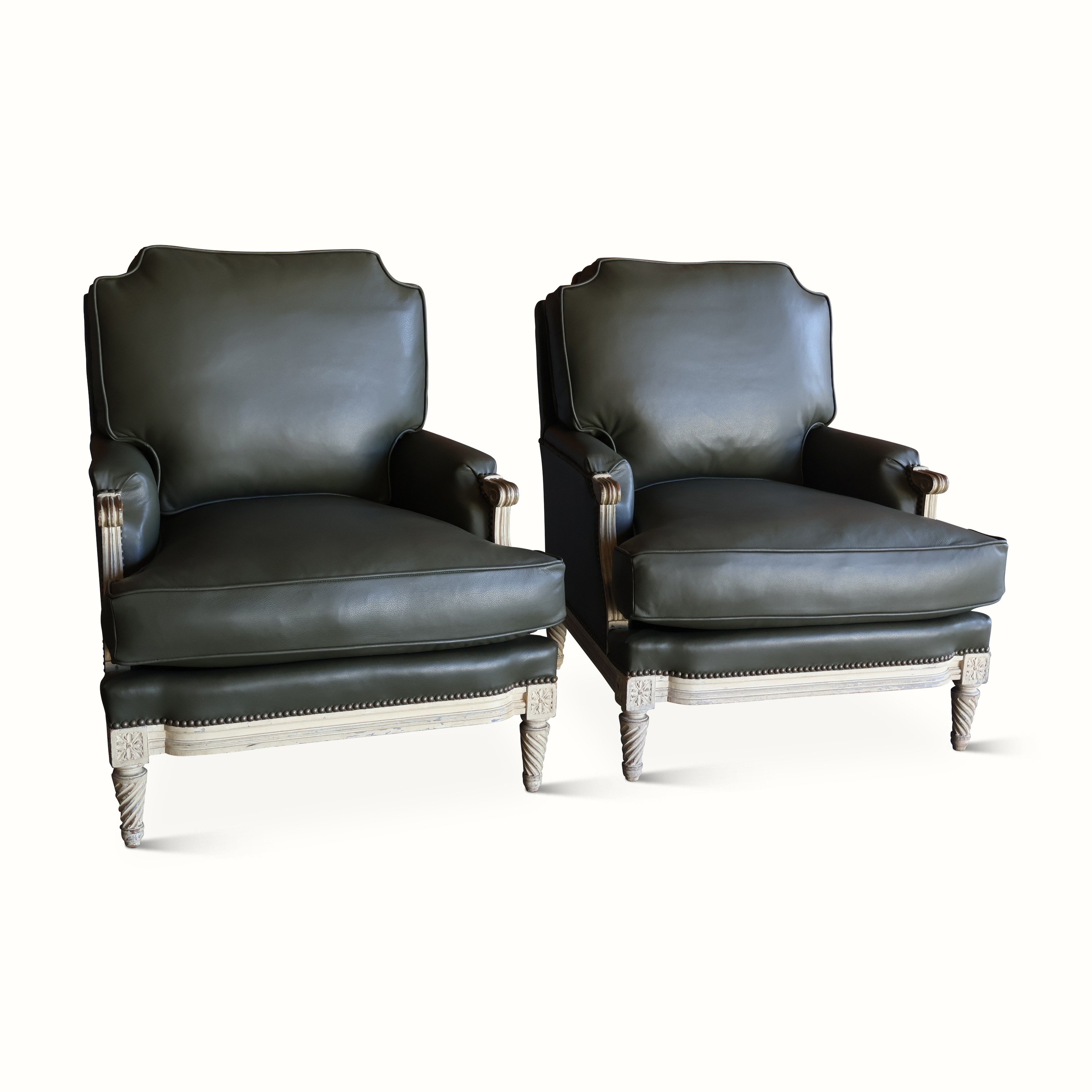 Pair of Green Leather Armchairs by Maison Jansen