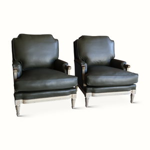 Pair of Green Leather Armchairs by Maison Jansen
