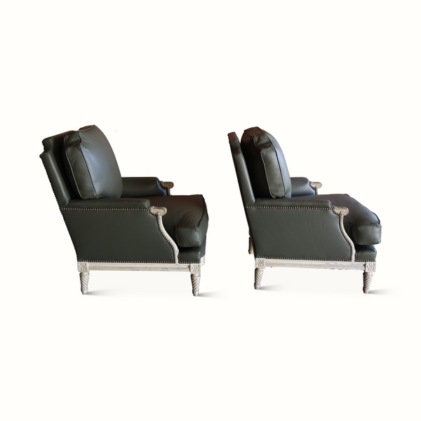 Pair of Green Leather Armchairs by Maison Jansen