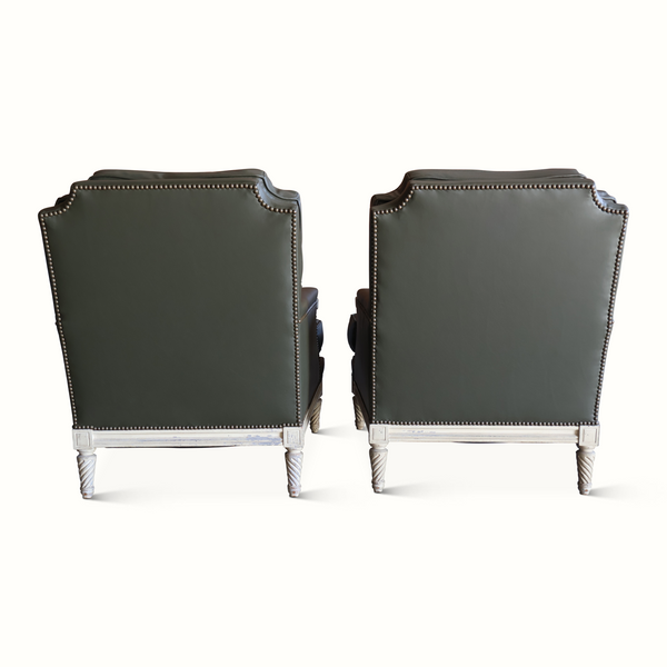 Pair of Green Leather Armchairs by Maison Jansen