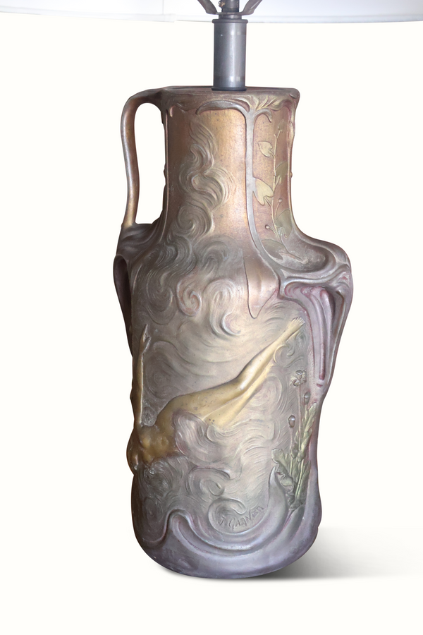 Pair of Art Nouveau Brass Vase Table Lamps