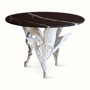 Table in Gesso Finish with Marble Top and Metal Leaves