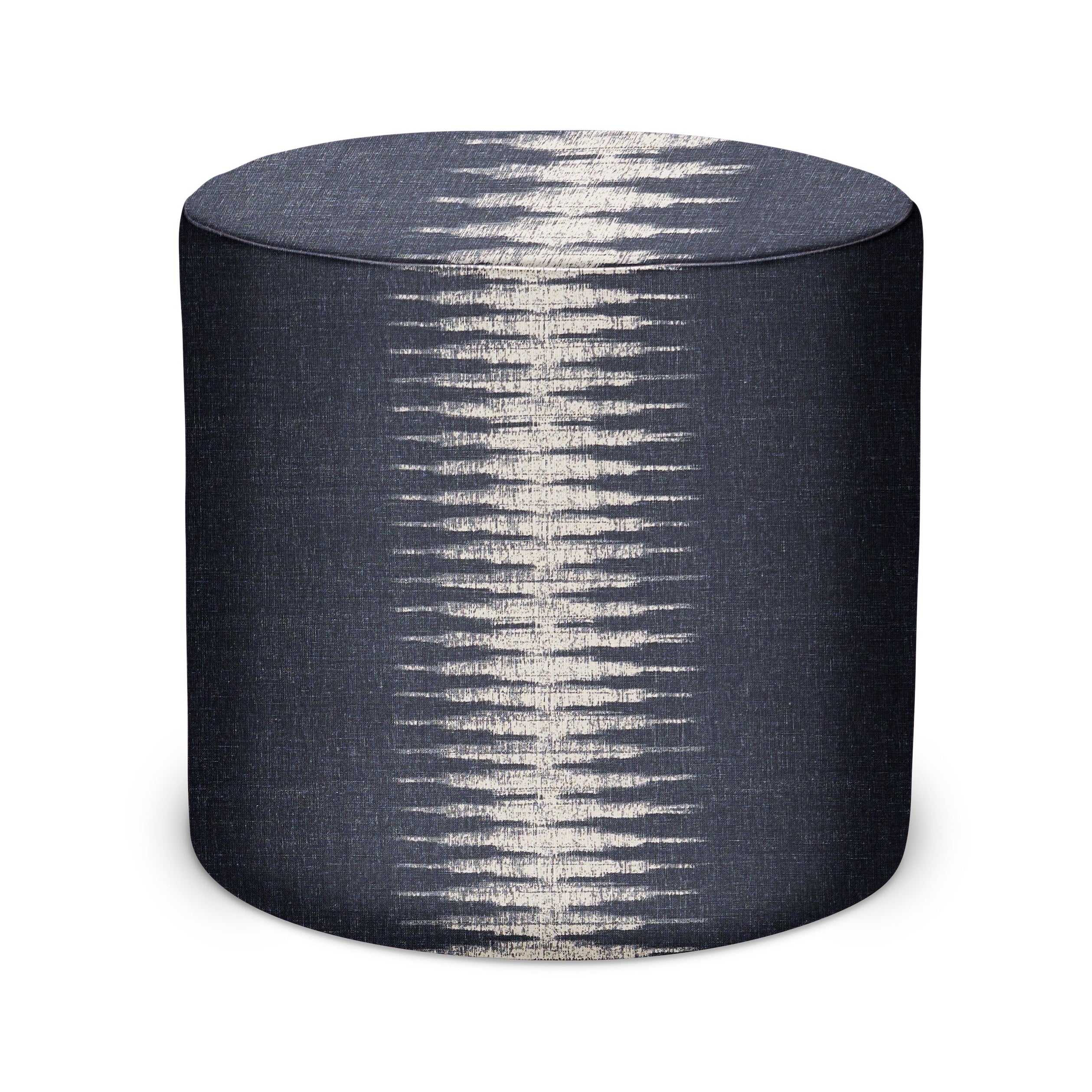 Indoor Pouf in Peter Dunham Textiles Ikat in Charcoal