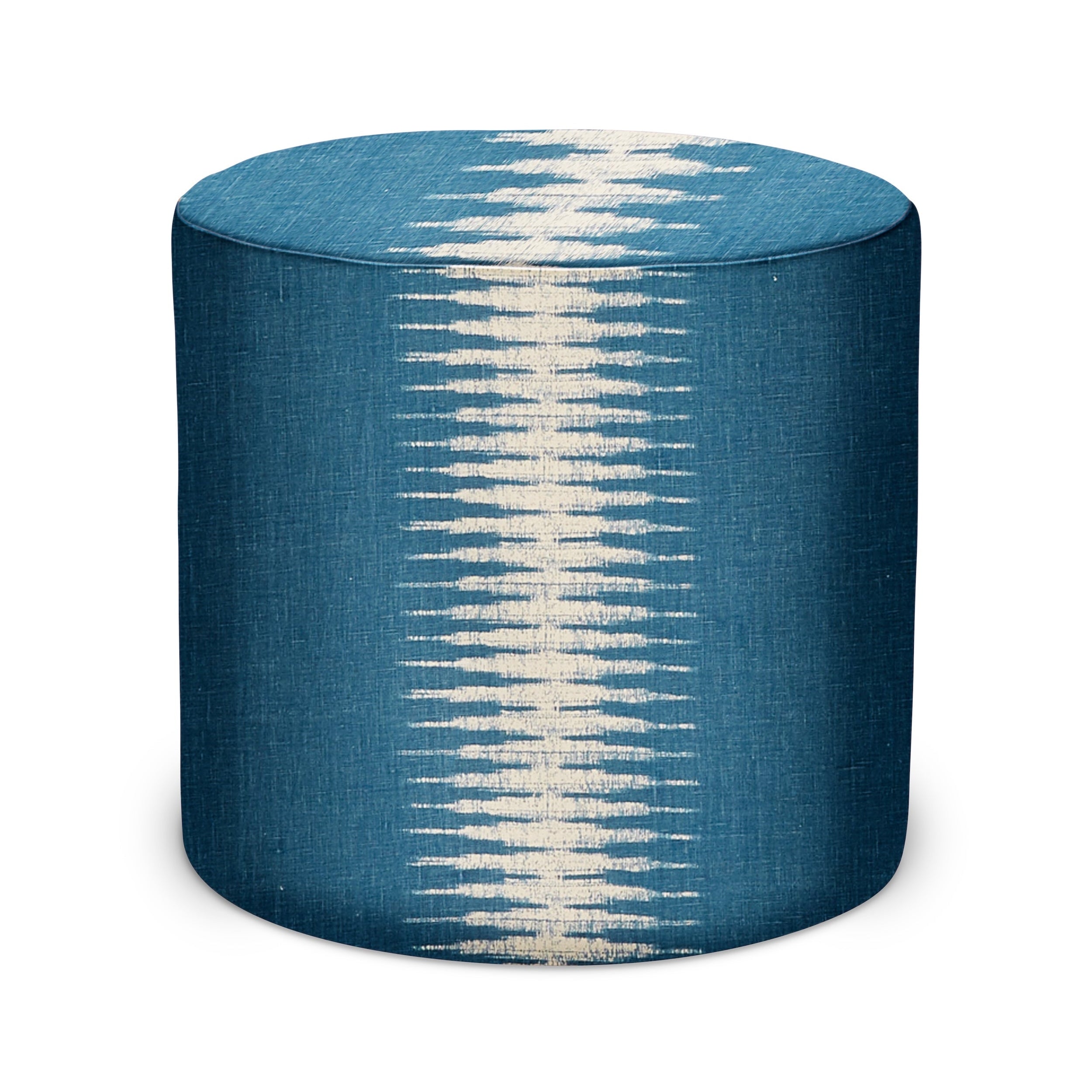 Indoor Pouf in Peter Dunham Textiles Ikat in Indigo