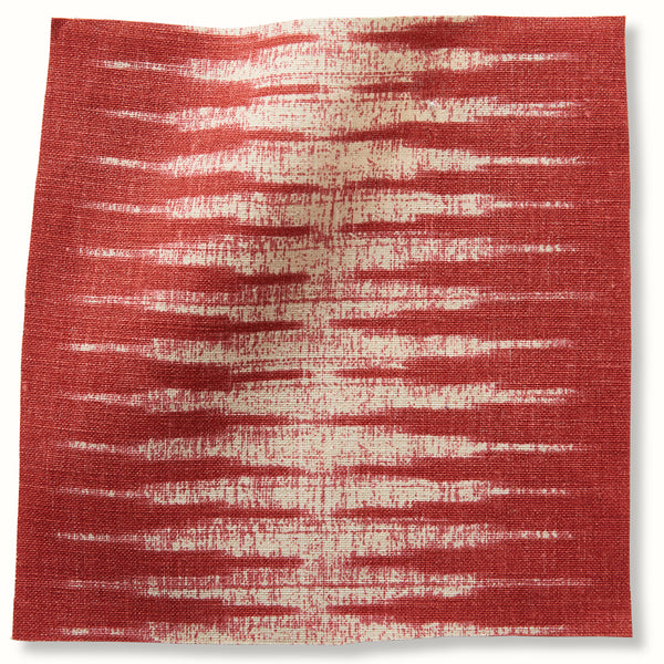 Peter Dunham ikat pillow cover in pomegranate red with cream abstract stripe pattern