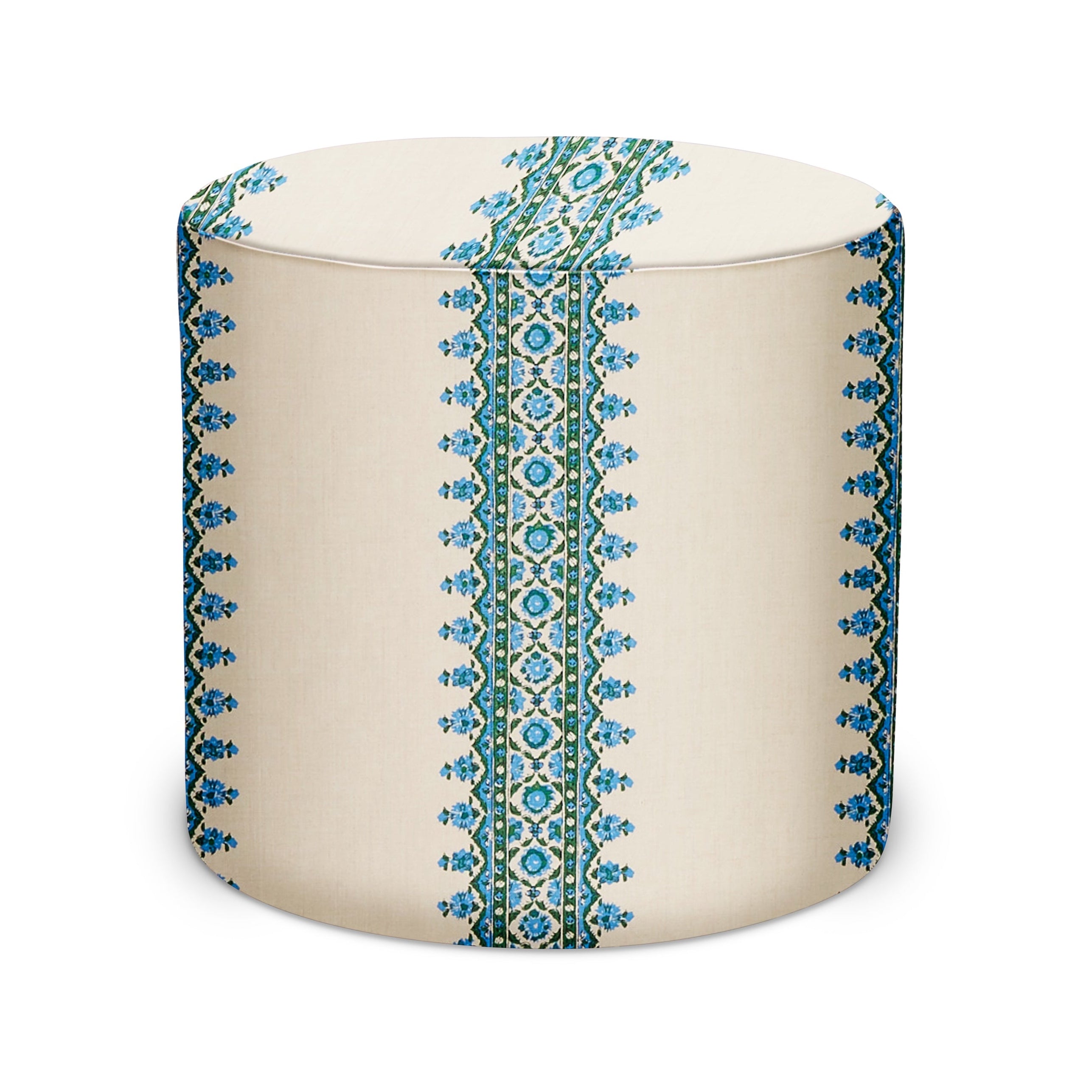 Indoor Pouf in Peter Dunham Textiles Isfahan Stripe in Blue/Green