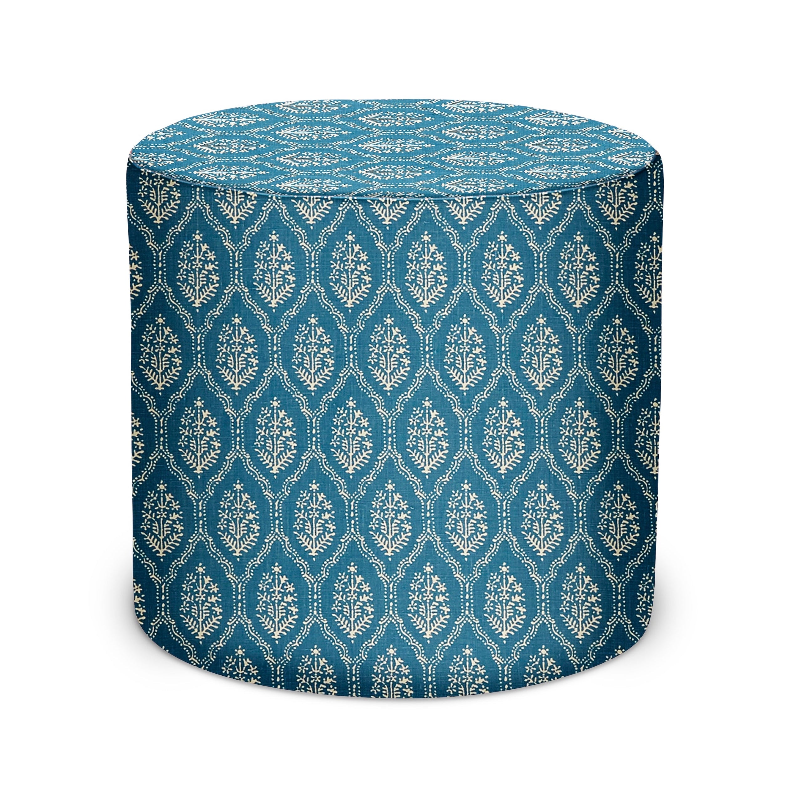 Indoor Pouf in Peter Dunham Textiles Jaali in Sapphire