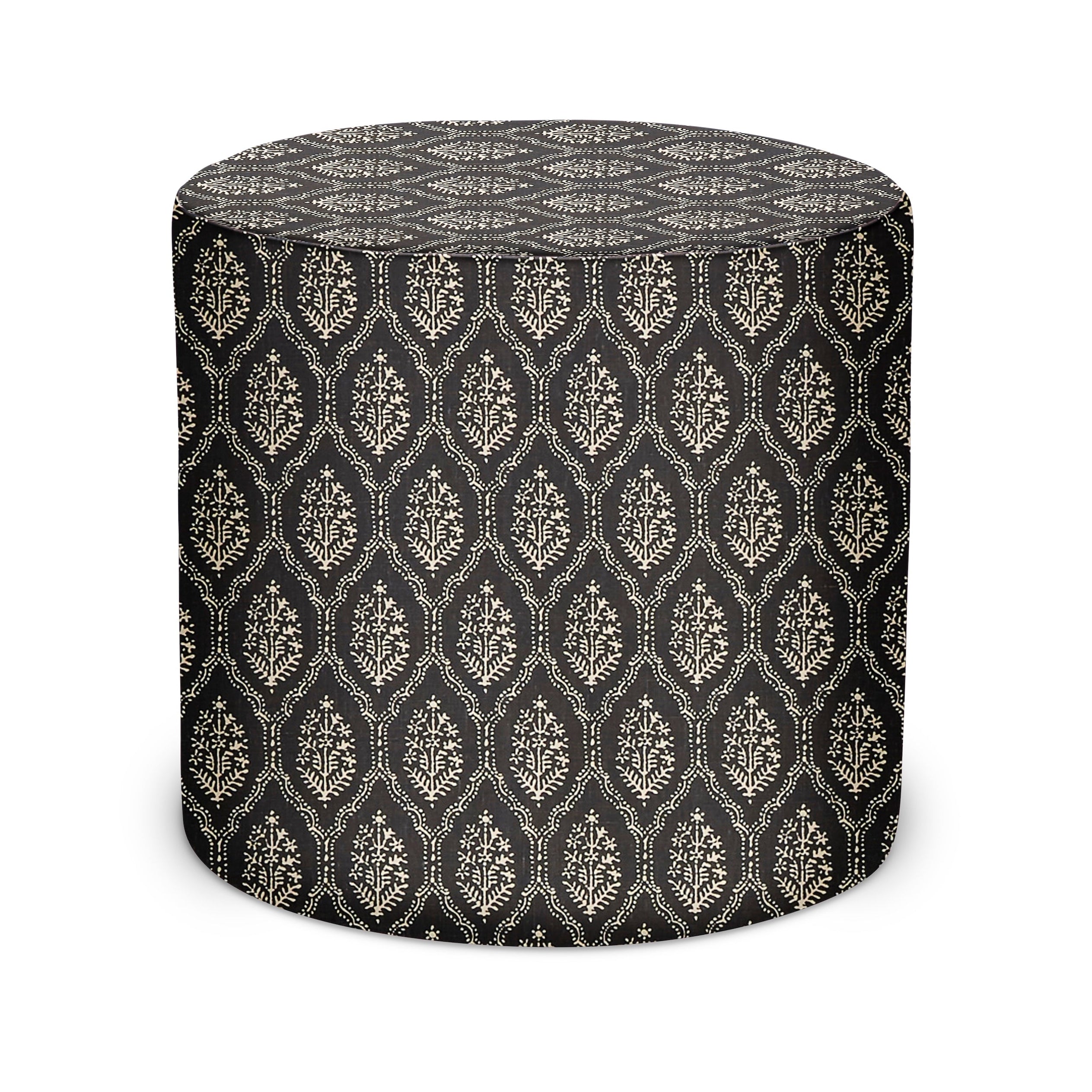Indoor Pouf in Peter Dunham Textiles Jaali in Onyx