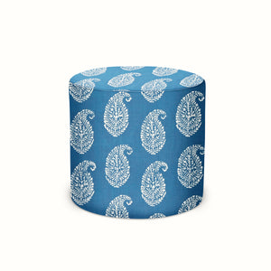 Indoor/Outdoor Pouf in Peter Dunham Textiles Kashmir Paisley Indigo