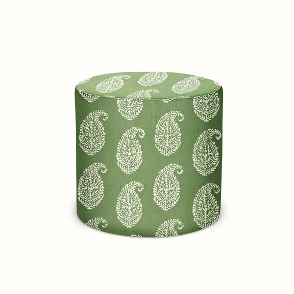 Indoor/Outdoor Pouf in Peter Dunham Textiles Kashmir Paisley Green