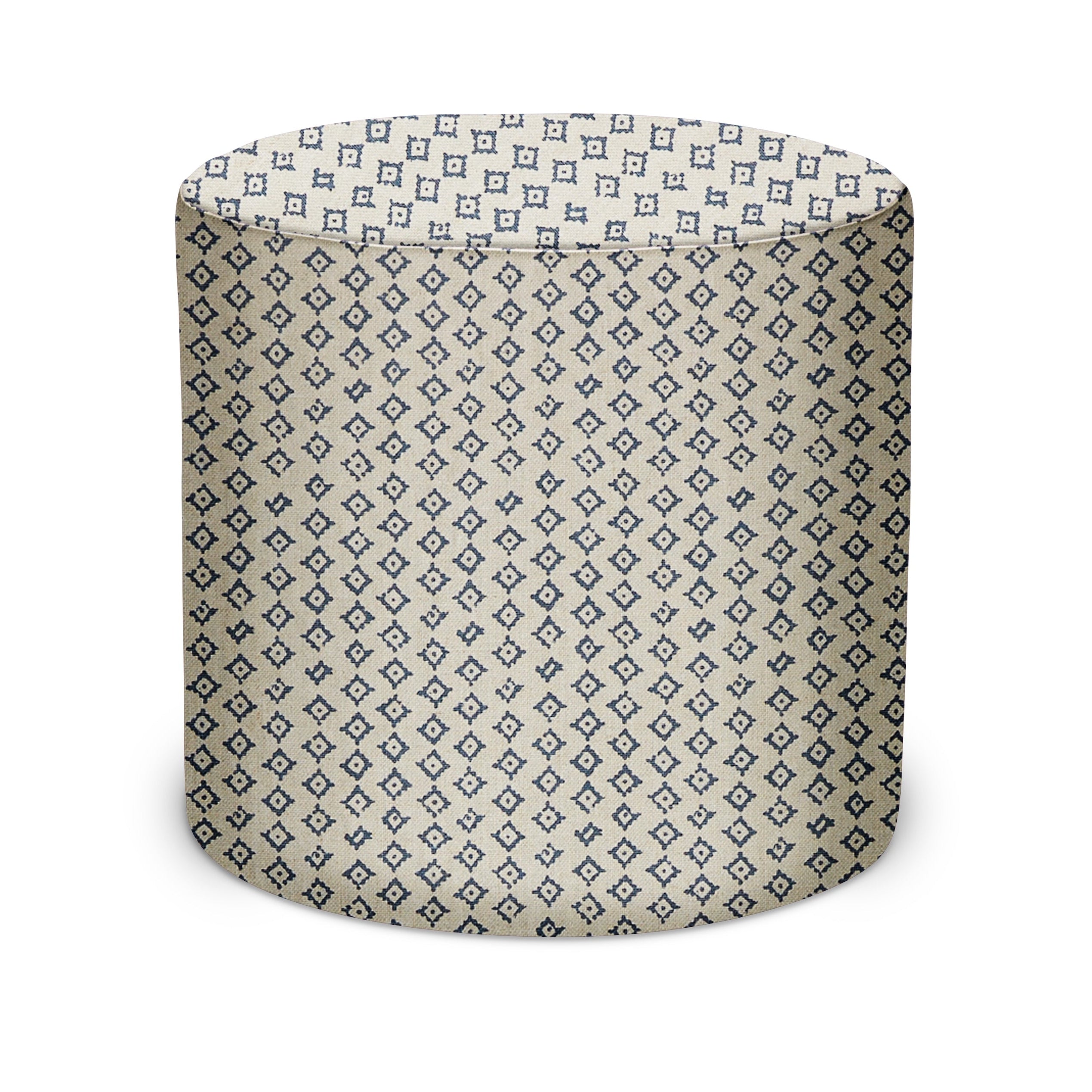 Indoor Pouf in Peter Dunham Textiles Kumbh in Indigo/Natural