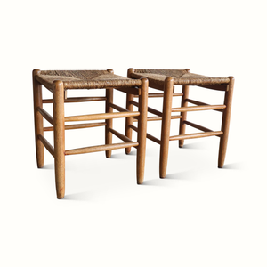 Pair of Oak and Rush Stools