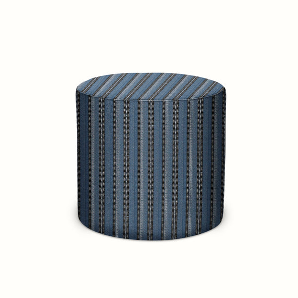 Indoor/Outdoor Pouf in Peter Dunham Textiles Majorelle Black on Indigo