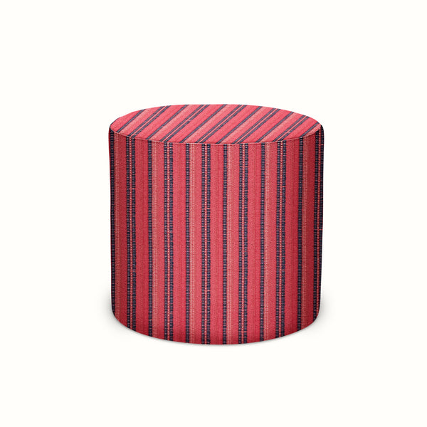 Indoor/Outdoor Pouf in Peter Dunham Textiles Majorelle Indigo on Ruby