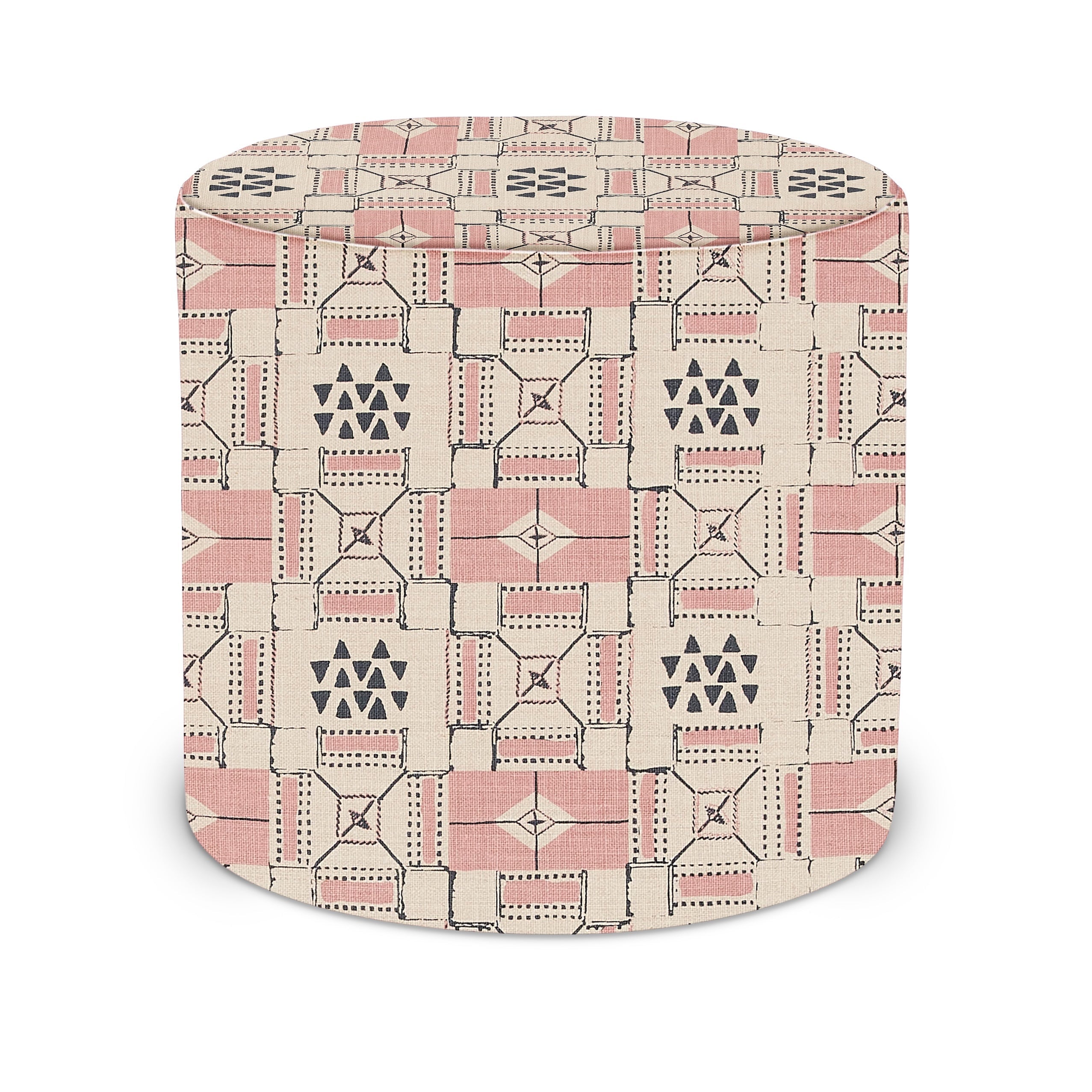 Indoor Pouf in Peter Dunham Textiles Mogador in Pink/Indigo
