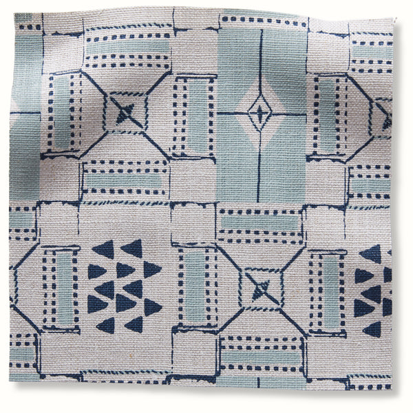 Ocean and indigo geometric patterned fabric pillow cover