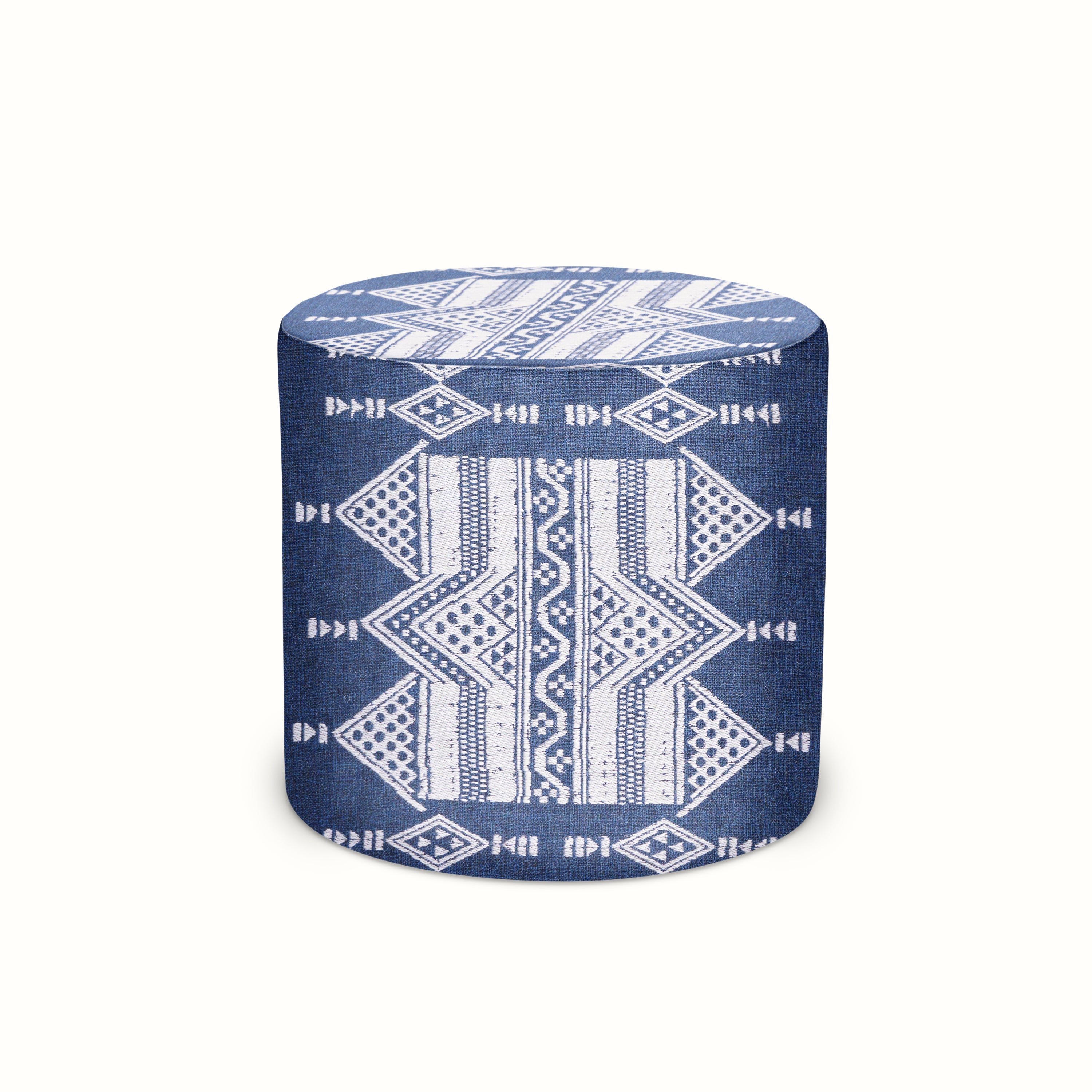 Indoor/Outdoor Pouf in Peter Dunham Textiles Mombasa White/Pacific