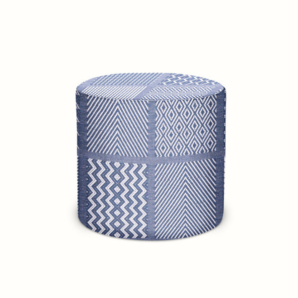 Indoor/Outdoor Pouf in Peter Dunham Textiles Nawab Pacific/White