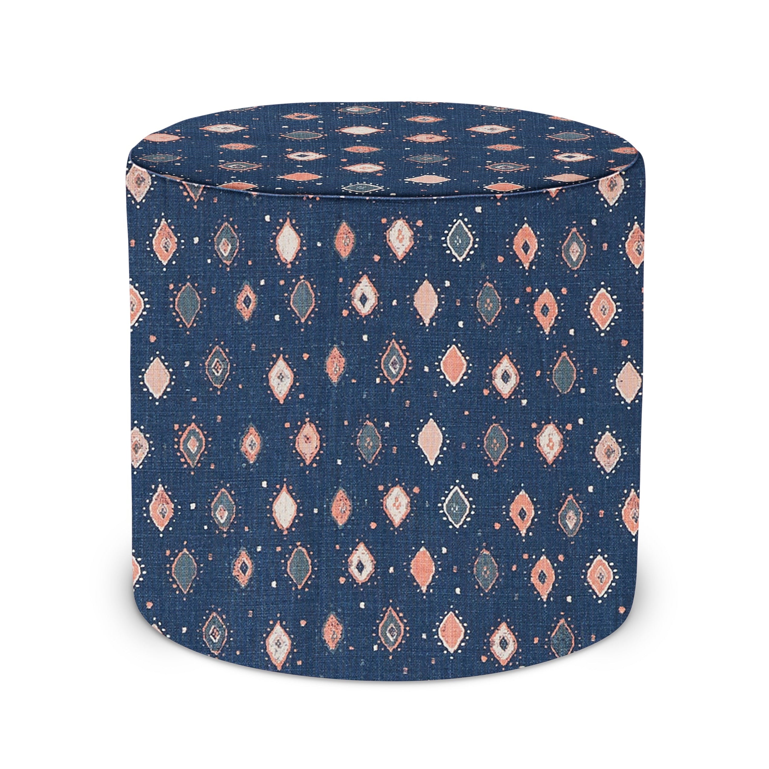 Indoor Pouf in Peter Dunham Textiles Oona in Blue/Pink