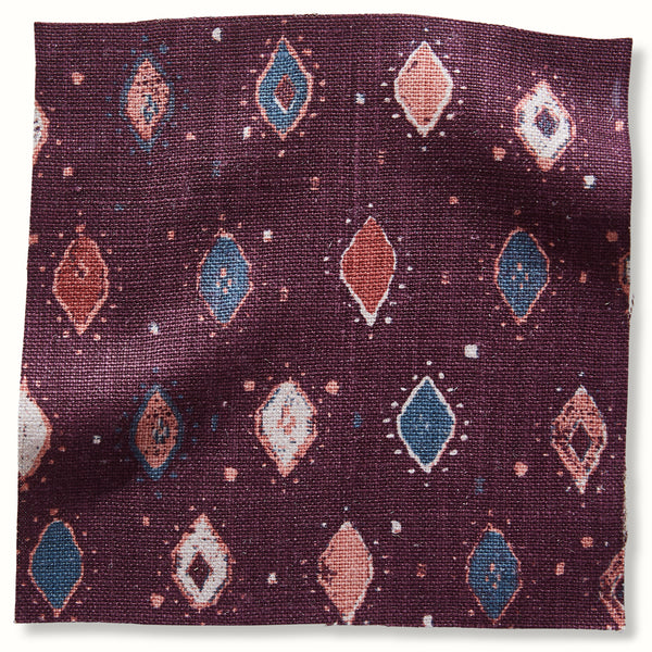 Peter Dunham Oona aubergine pillow with multicolor geometric teardrop pattern