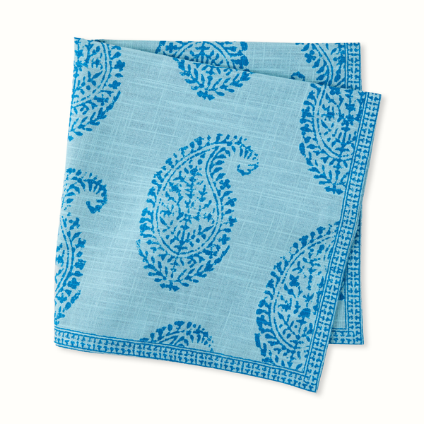 Blue paisley printed napkin with decorative border