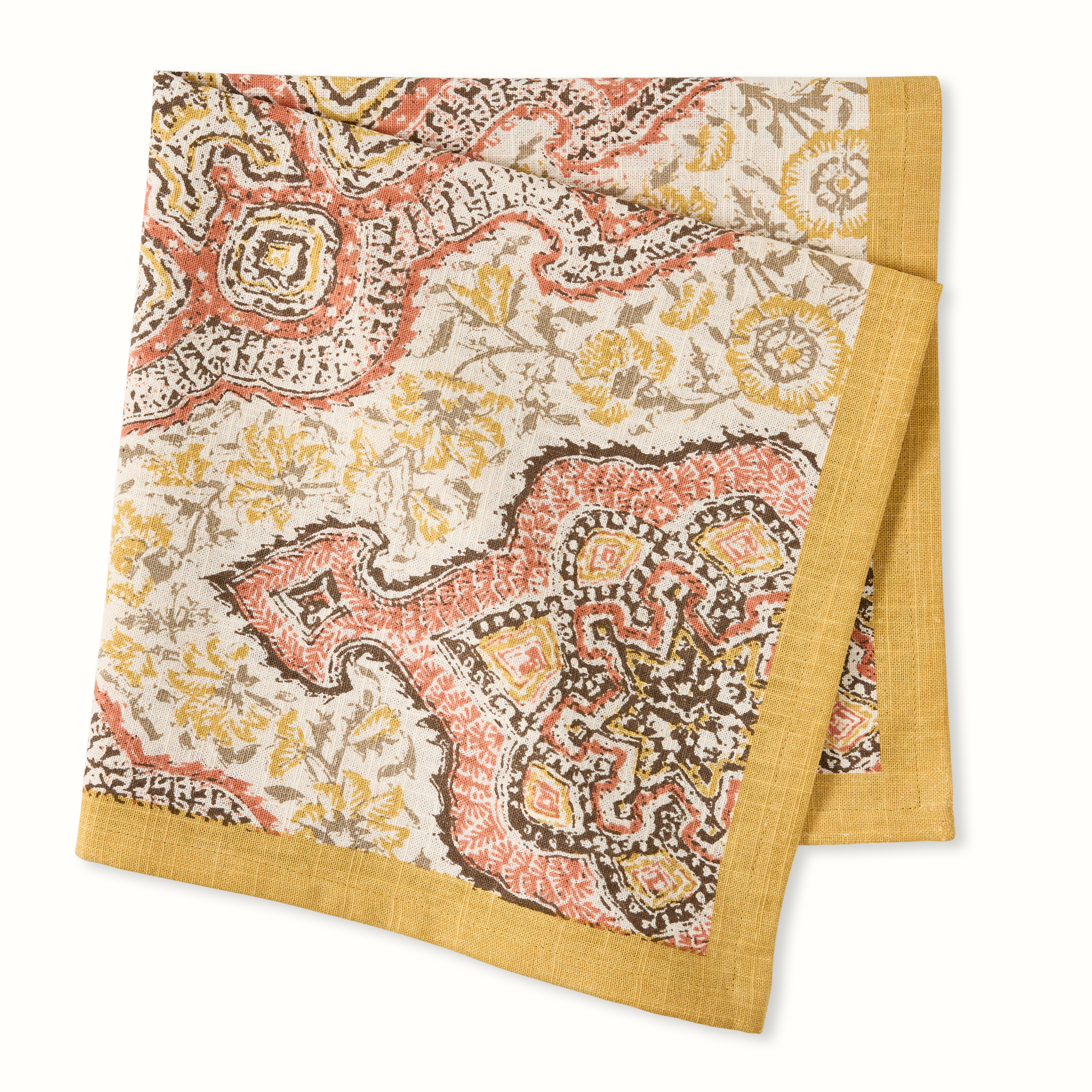 Peter Dunham + Hudson Grace Gold and Orange Deeg Printed Napkin
