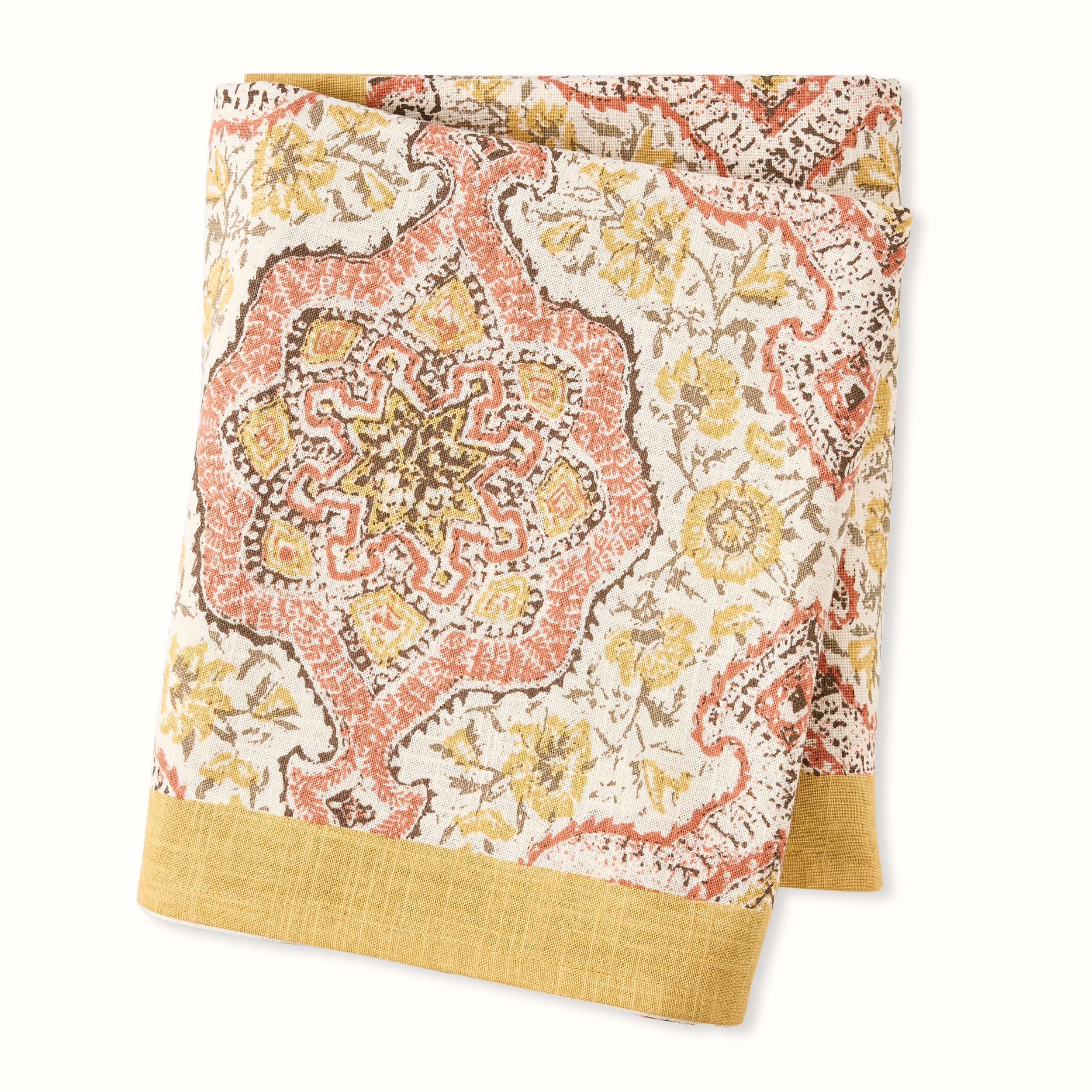 Peter Dunham + Hudson Grace Gold and Orange Deeg Printed Tablecloth