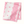 White napkin with pink stripe border and small repeating motif print