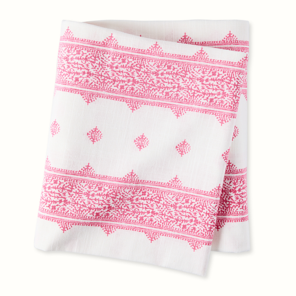 Pink stripe and medallion printed tablecloth with white fabric