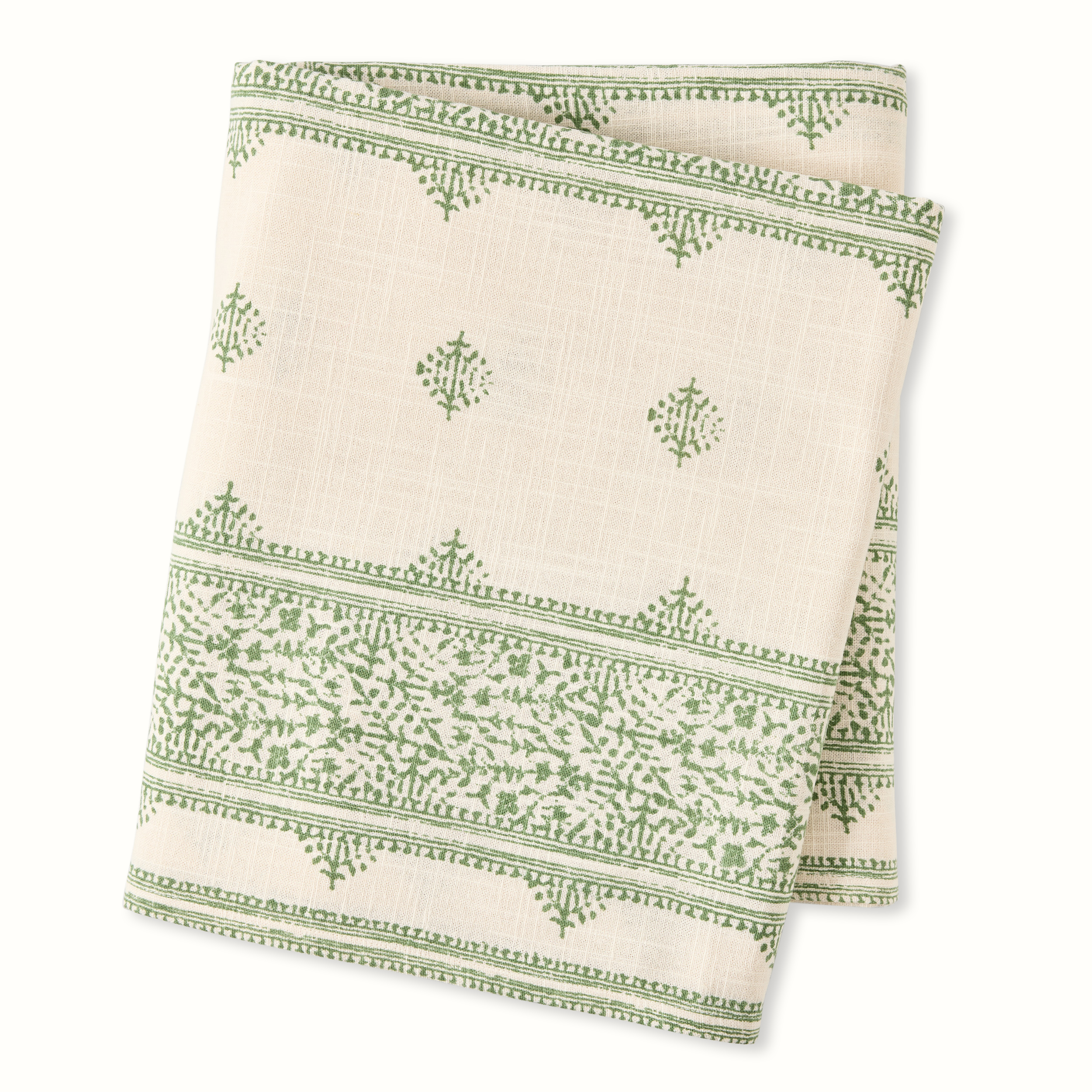 Peter Dunham + Hudson Grace Olive Green Fez Stripe Natural Printed Tablecloth