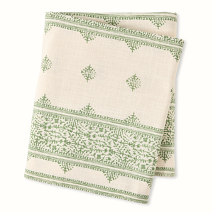 Peter Dunham + Hudson Grace Olive Green Fez Stripe Natural Printed Tablecloth