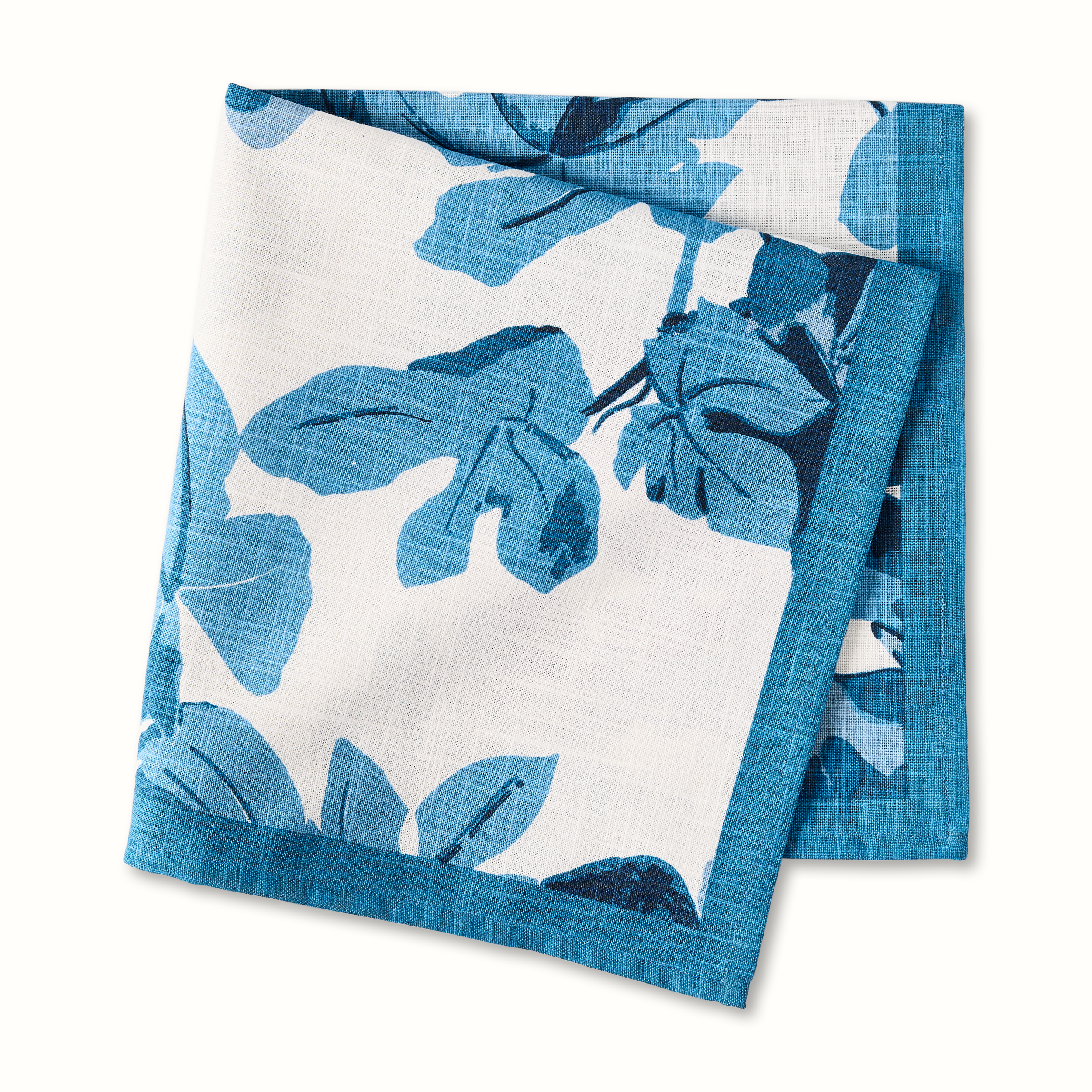 Peter Dunham + Hudson Grace Blue Fig Leaf Printed White Napkin