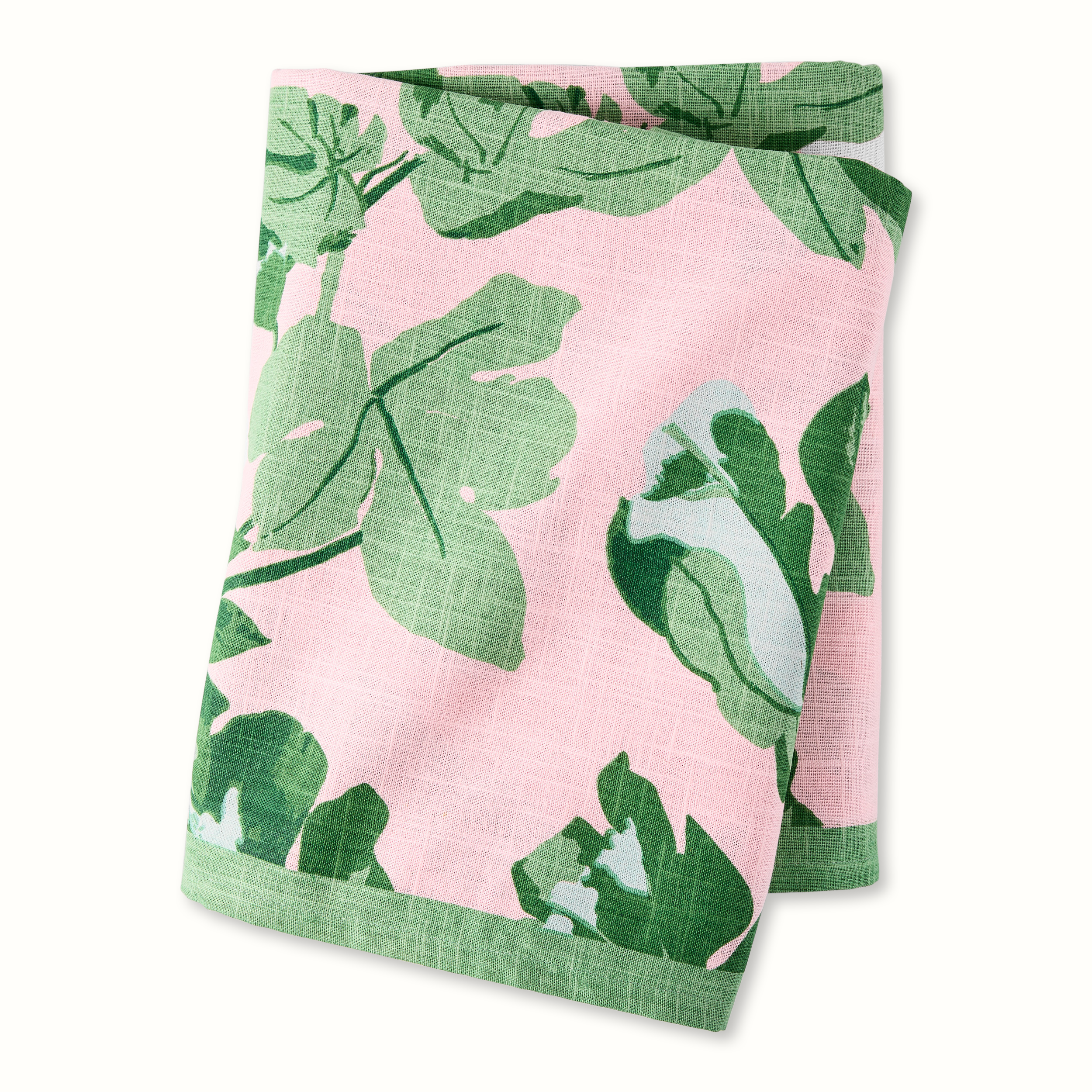 Peter Dunham + Hudson Grace Green Fig Leaf Pale Pink Printed Tablecloth