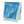 Blue printed fabric napkin with white motif and green border, folded square.