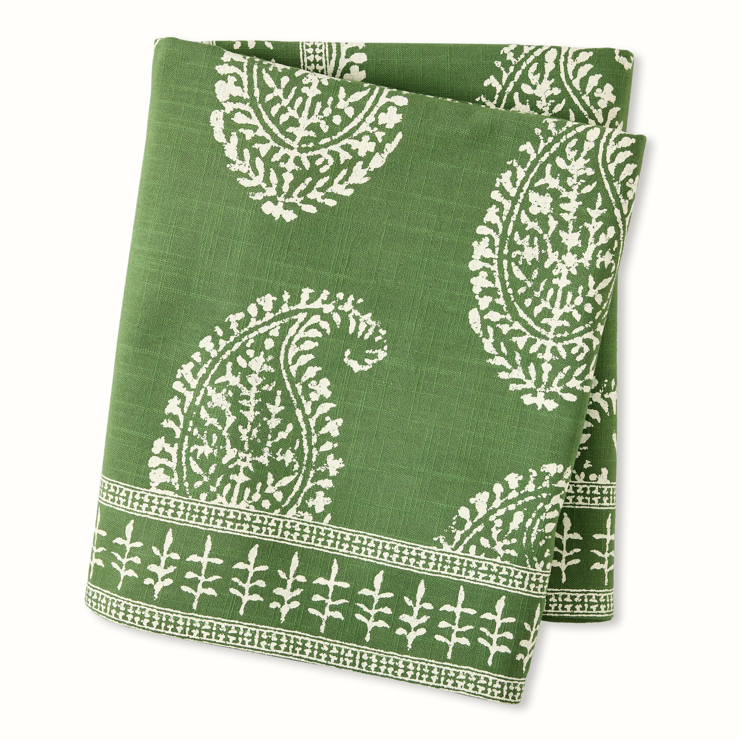 Peter Dunham + Hudson Grace Kashmir Paisley Olive Green Printed Tablecloth