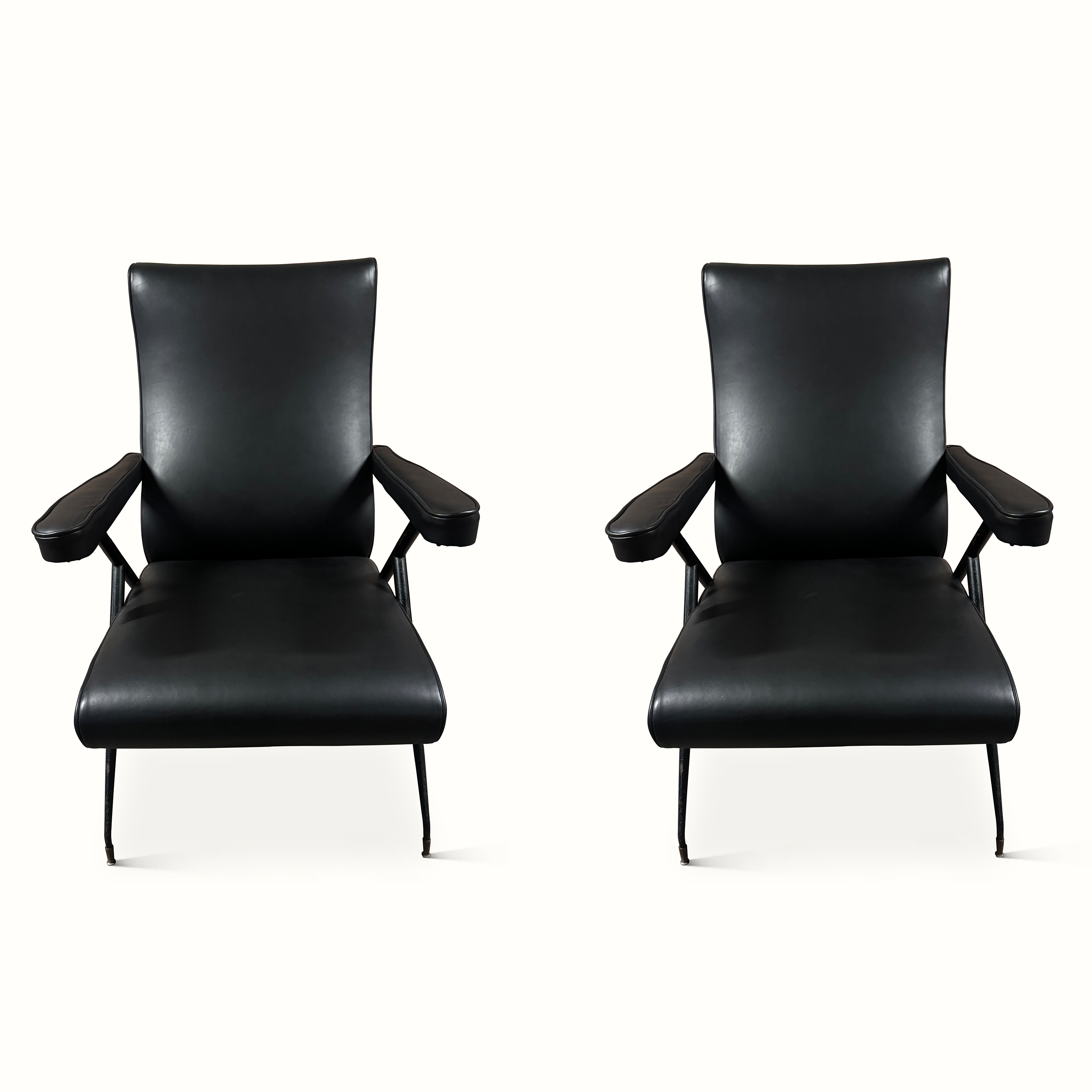 Pair of Black Leather Reclining Armchairs