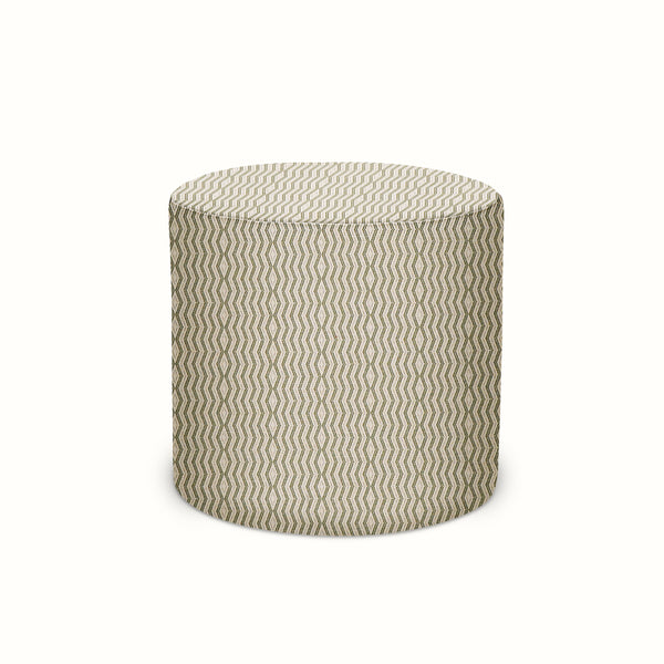 Indoor/Outdoor Pouf in Peter Dunham Textiles Persis Green on Natural