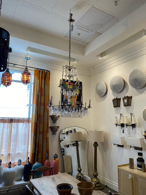 Vintage Crystal and Pewter Chandelier, France, 1930s