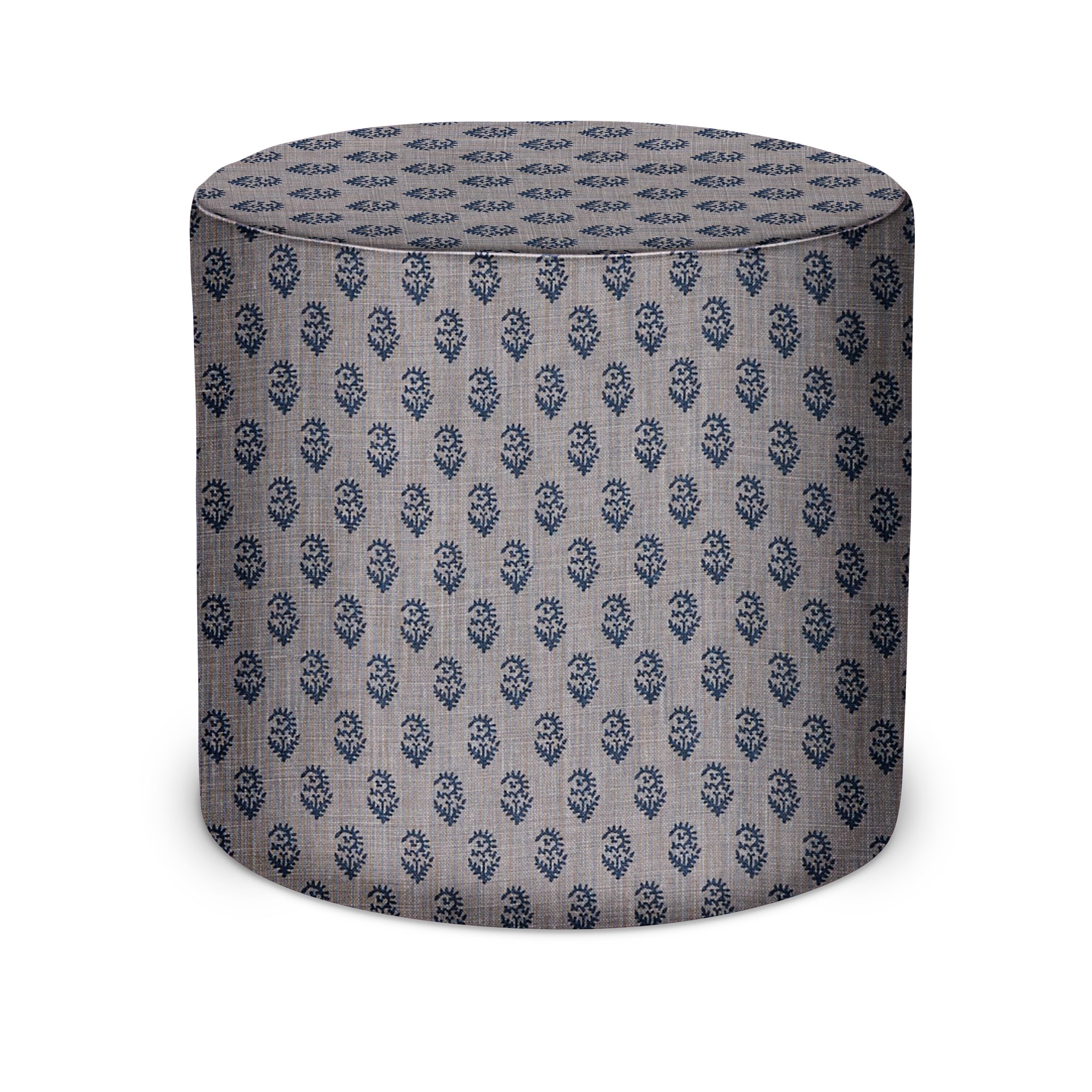 Indoor Pouf in Peter Dunham Textiles Rajmata Tonal in Mist/Indigo