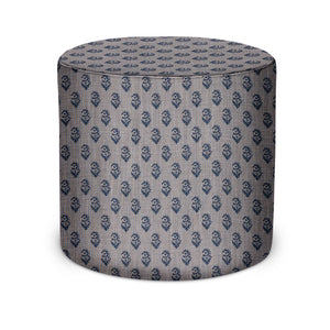 Indoor Pouf in Peter Dunham Textiles Rajmata Tonal in Mist/Indigo