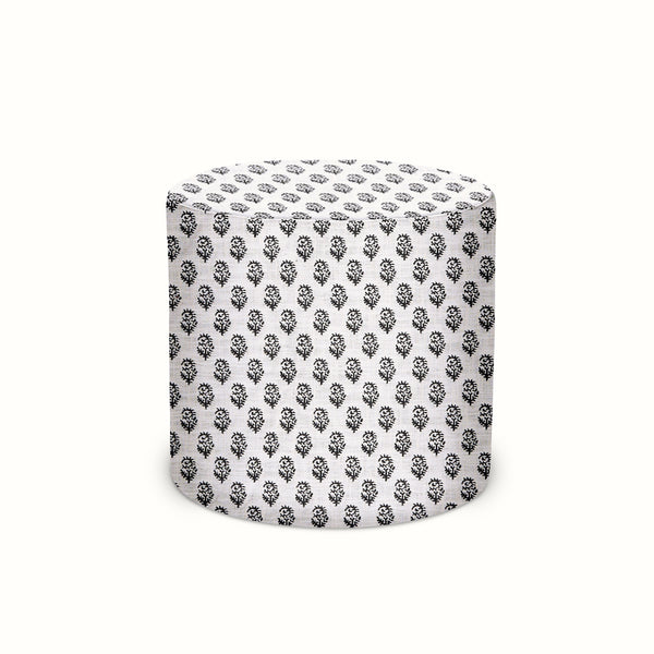 Indoor/Outdoor Pouf in Peter Dunham Textiles Rajmata Charcoal on Natural