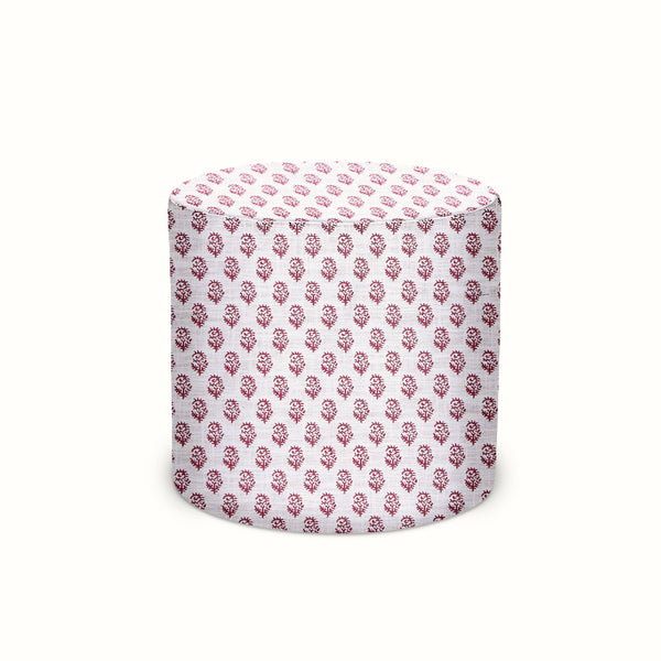 Indoor/Outdoor Pouf in Peter Dunham Textiles Rajmata Clay Pink on White