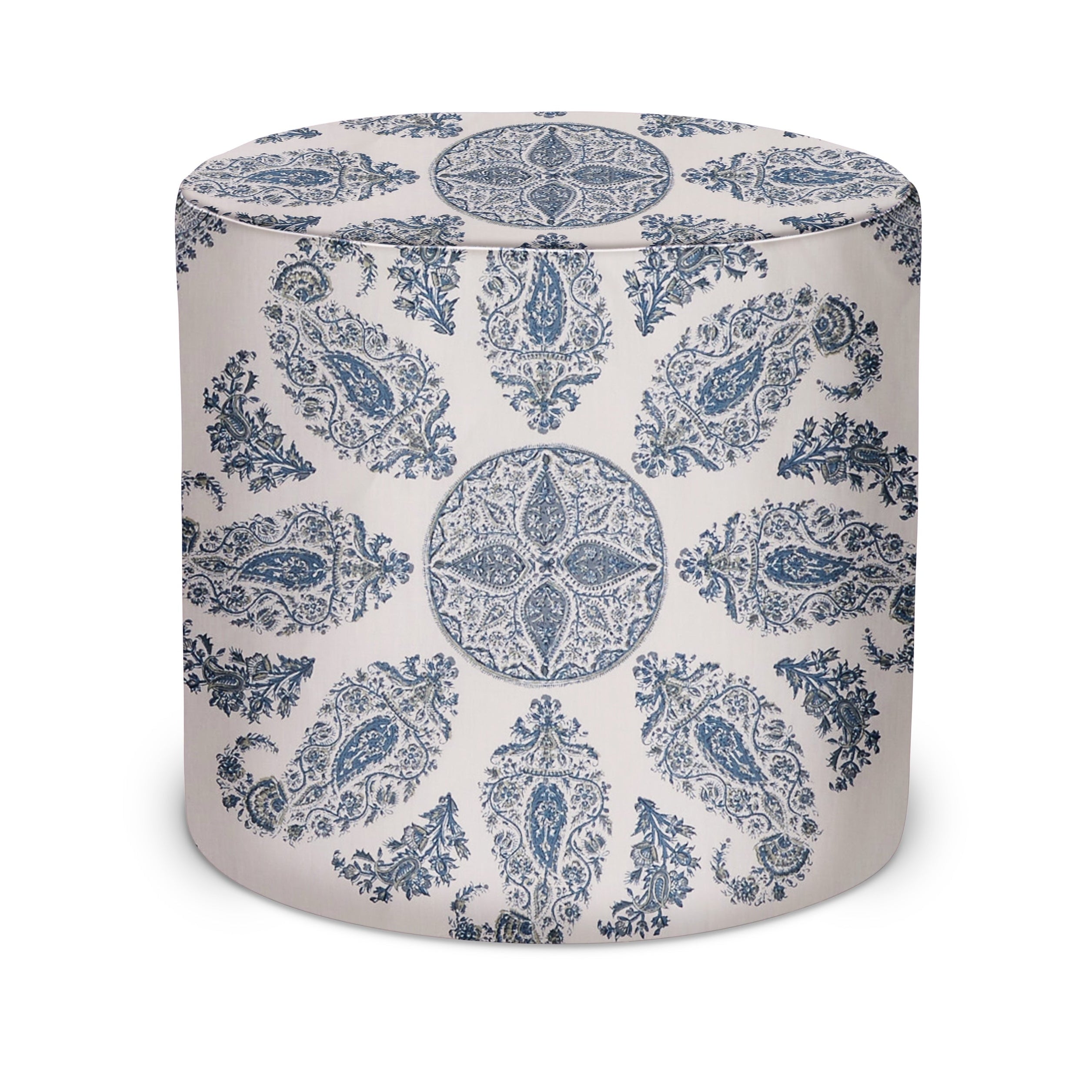 Indoor Pouf in Peter Dunham Textiles Samarkand in Blue/Blue on White