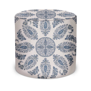 Indoor Pouf in Peter Dunham Textiles Samarkand in Blue/Blue on White