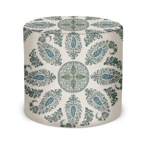 Indoor Pouf in Peter Dunham Textiles Samarkand in Blue/Green on White