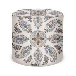 Indoor Pouf in Peter Dunham Textiles Samarkand in Blue/Brown on Oyster