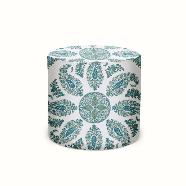 Indoor/Outdoor Pouf in Peter Dunham Textiles Samarkand Blue/Green