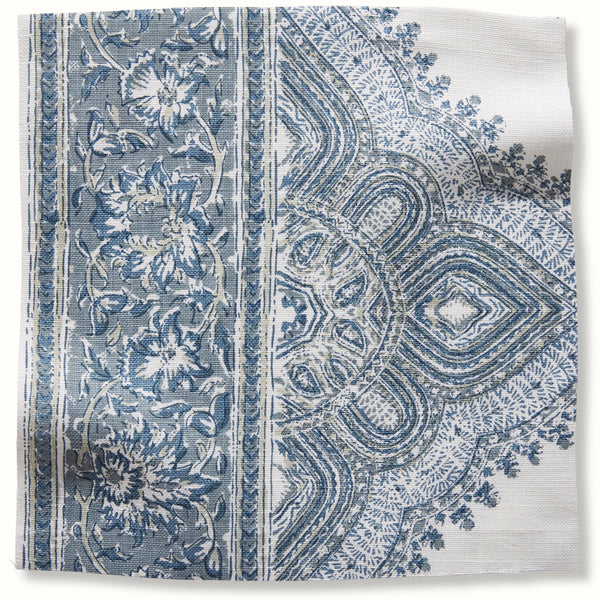 Blue and white patterned pillow cover with ornate Samarkand motif